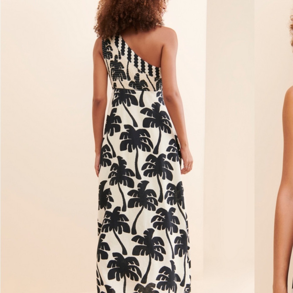 Farm Rio | One-Shoulder Black and White Palm Print Maxi Dress, Medium NWT - Picture 3 of 9